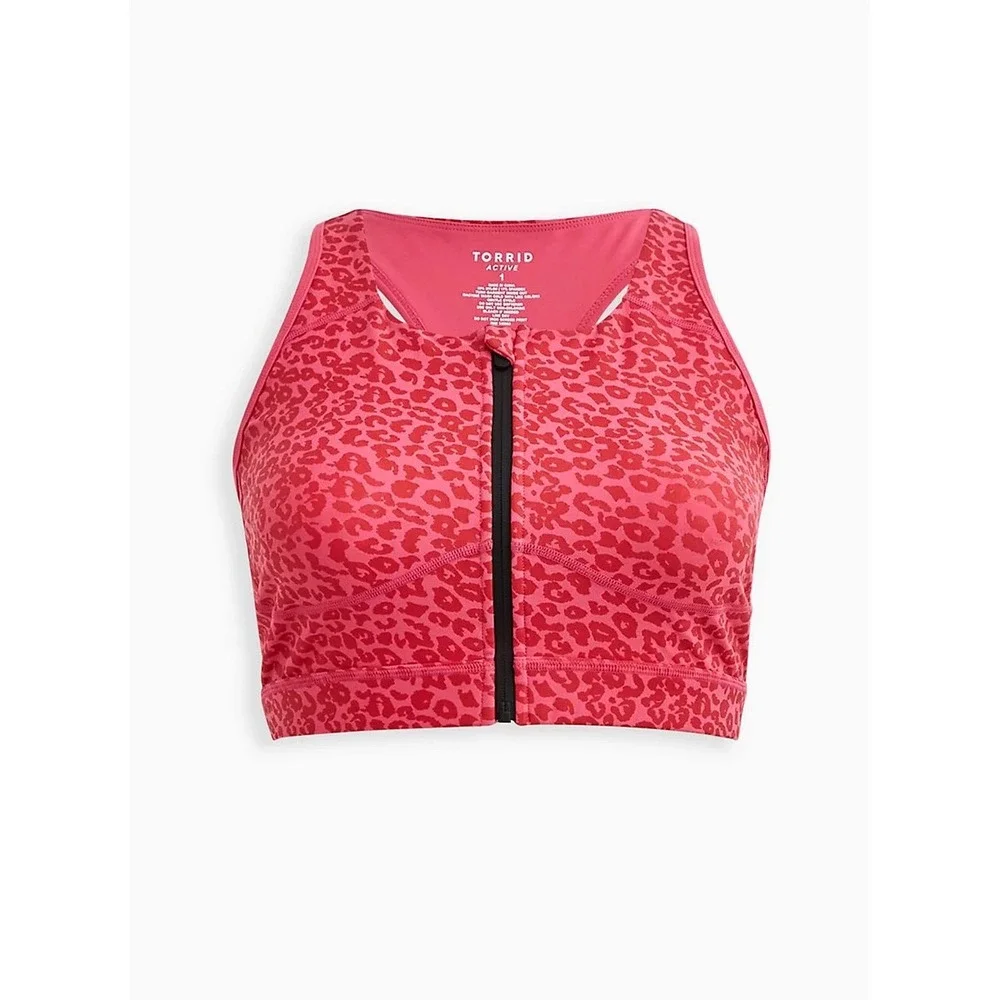 Torrid Active Low Impact Sports Bra Performance Front Zip Size 3 Pink Leopard